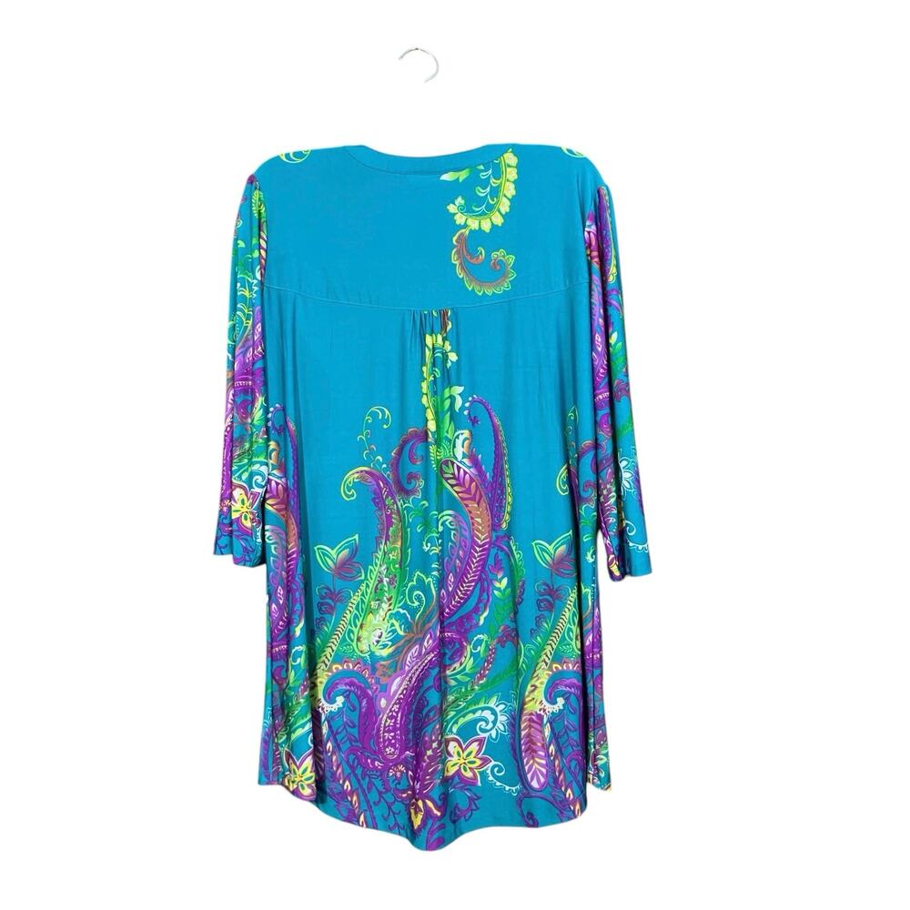 Serengeti Women's Colorful Paisley Button Front 3/4 Sleeve Tunic Top | SZ L NWOT - Picture 2 of 8